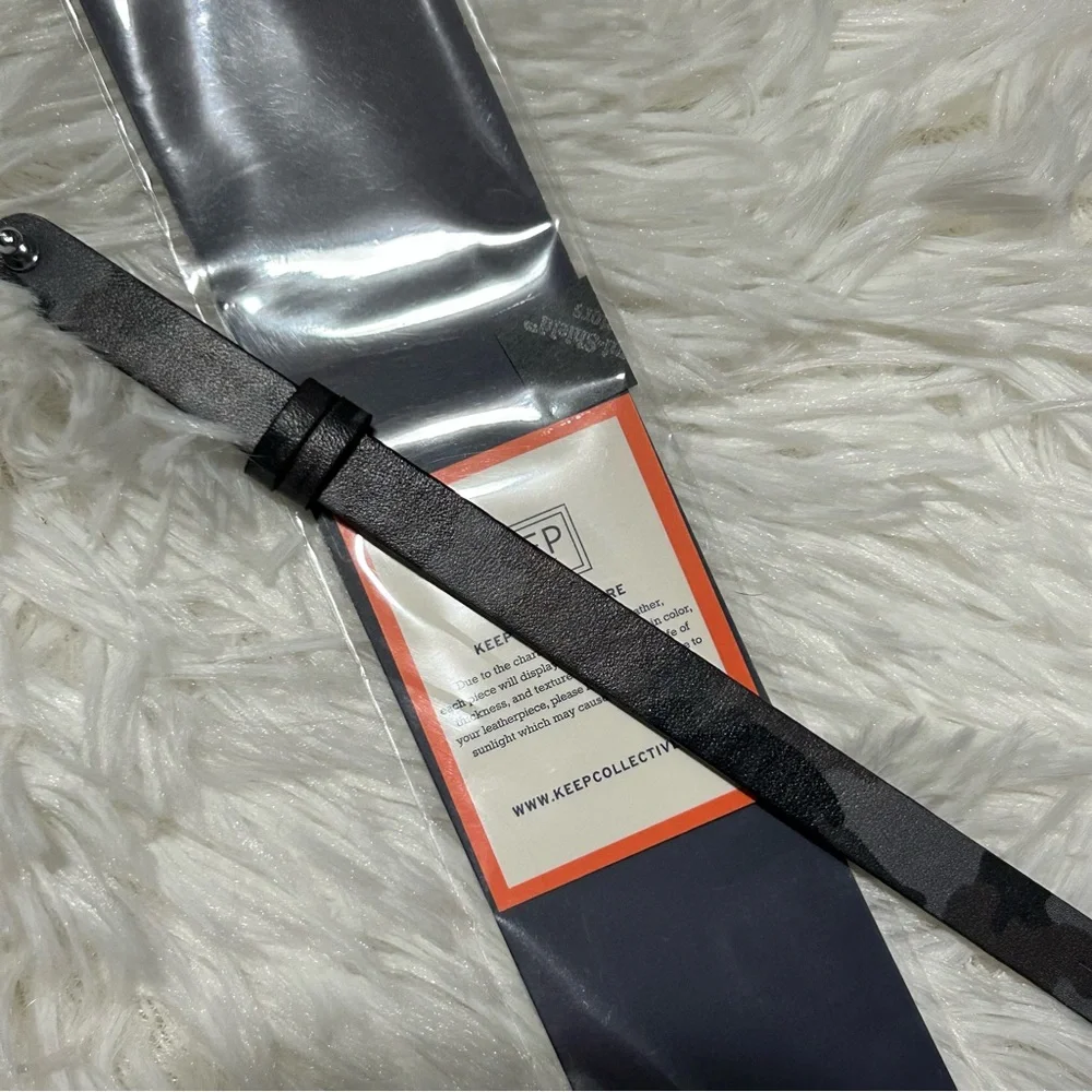 KEEP Collective Single Black Gray Camo & Silver Reversible Leather Bracelet NEW
